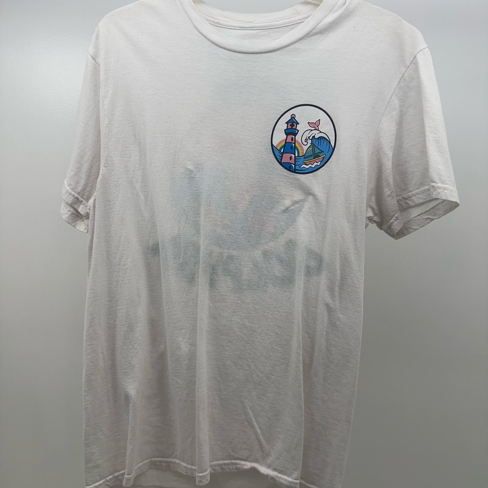 Pink Dolphin White Tee with Lighthouse Graphic